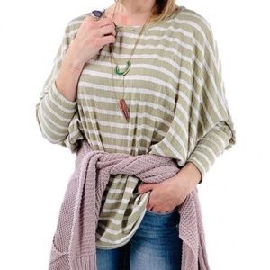 Plus Striped Batwing Oversized Top - Sage